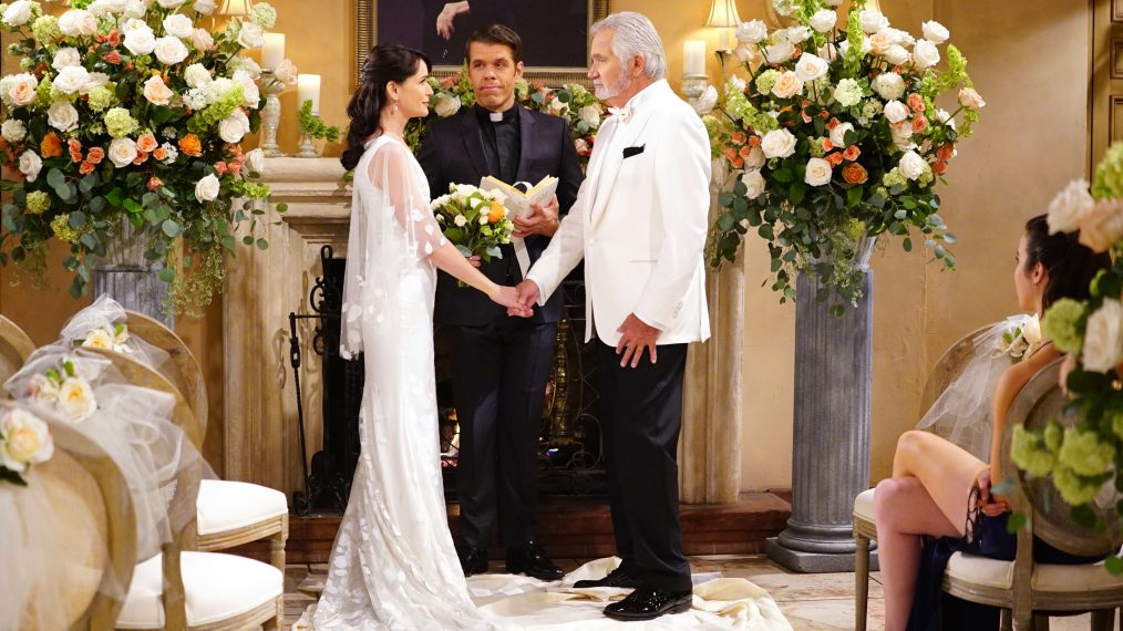 a scene from B&B with Quinn and Eric at the altar with Perez Hilton 