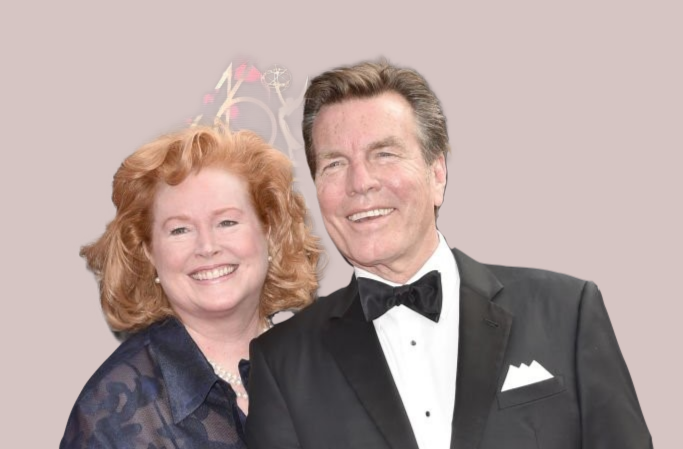 peter bergman's wife holding his waist as they pose