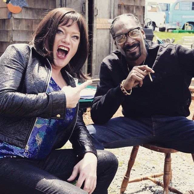 Donna and Snoop Dogg of Trailer Park Boys together in a frame from the set