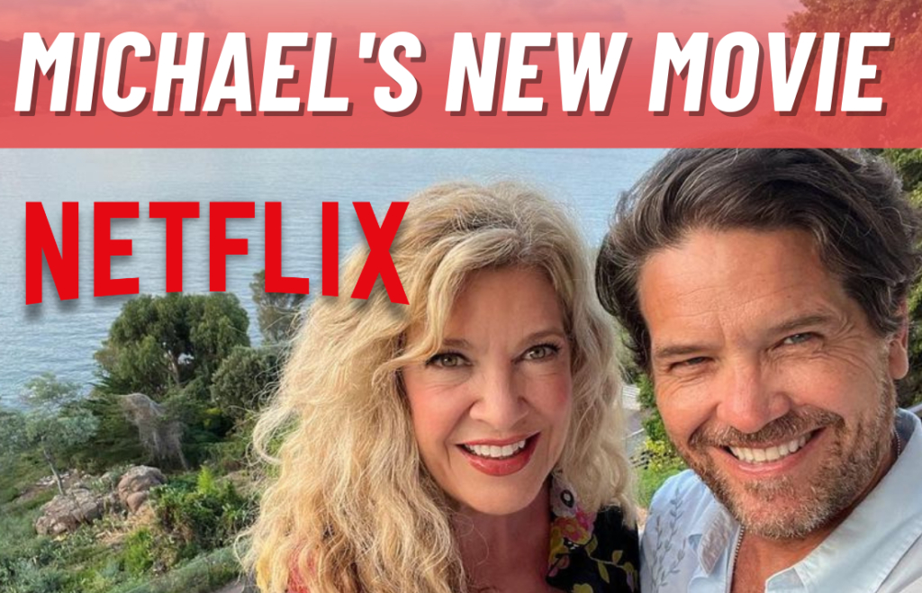 Michael Damian and wife Janeen selfie with the words Netflix on the photo