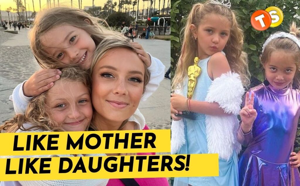Left: Melissa Ordway with her daughters at the beach, Right: Melissa's daughters dressed up
