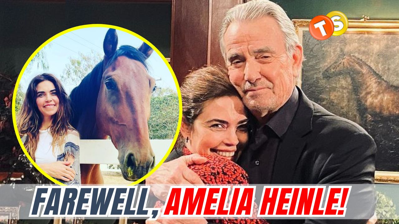 A graphic with Amelia with her horse and Amelia with Eric in a half embrace